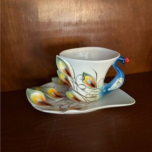 Peacock Design Teacup and Saucer Set